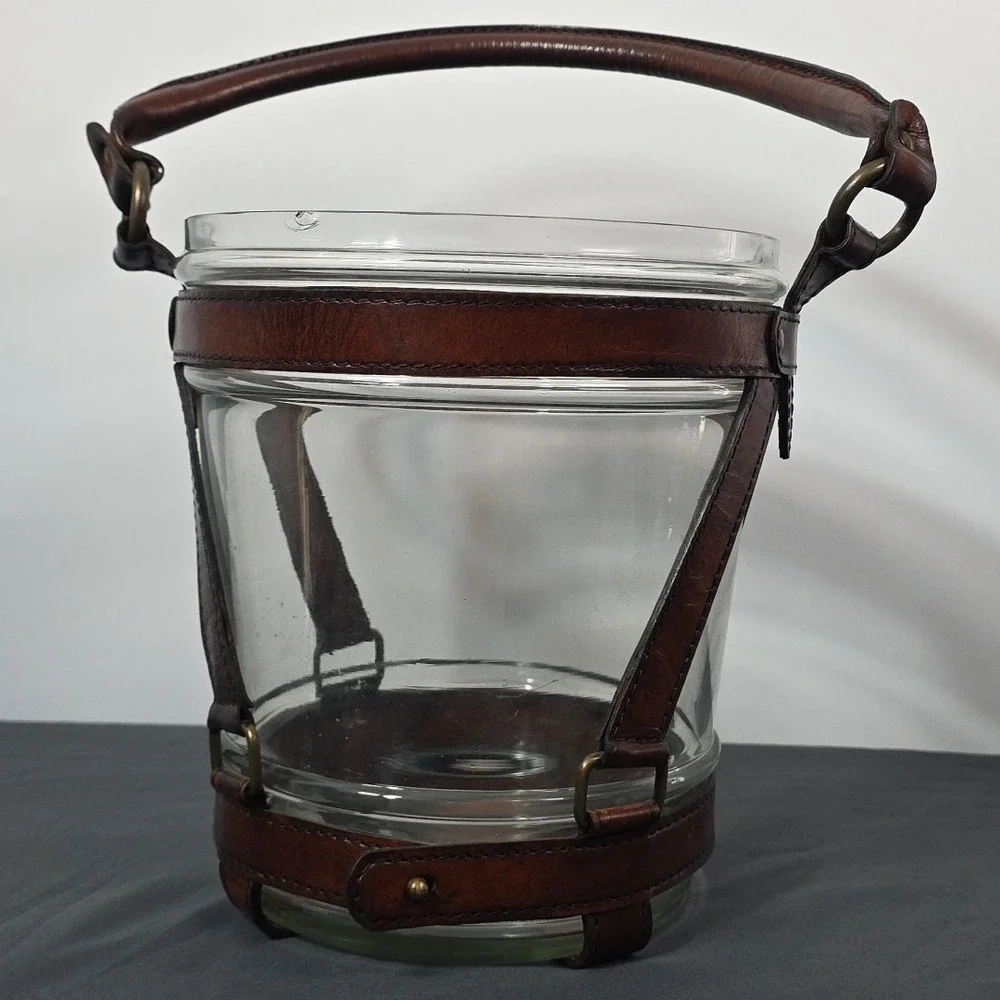 Wesley Leather and Glass Wine Cooler Vintage Cabin Lodge Decor Man Cave‎